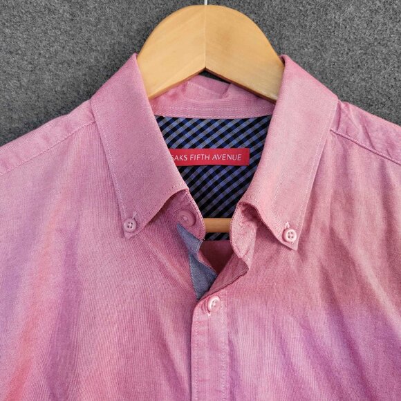 Saks Fifth Avenue Men’s Size M Magenta Slim Fit 100% Cotton Button Down Shirt - Picture 3 of 7
